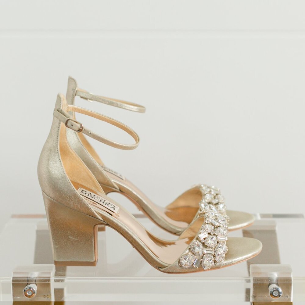 Badgley Mischka Laraine Plantino Gold Women's Leather Heels 7 Metallic Crystal - Picture 10 of 10